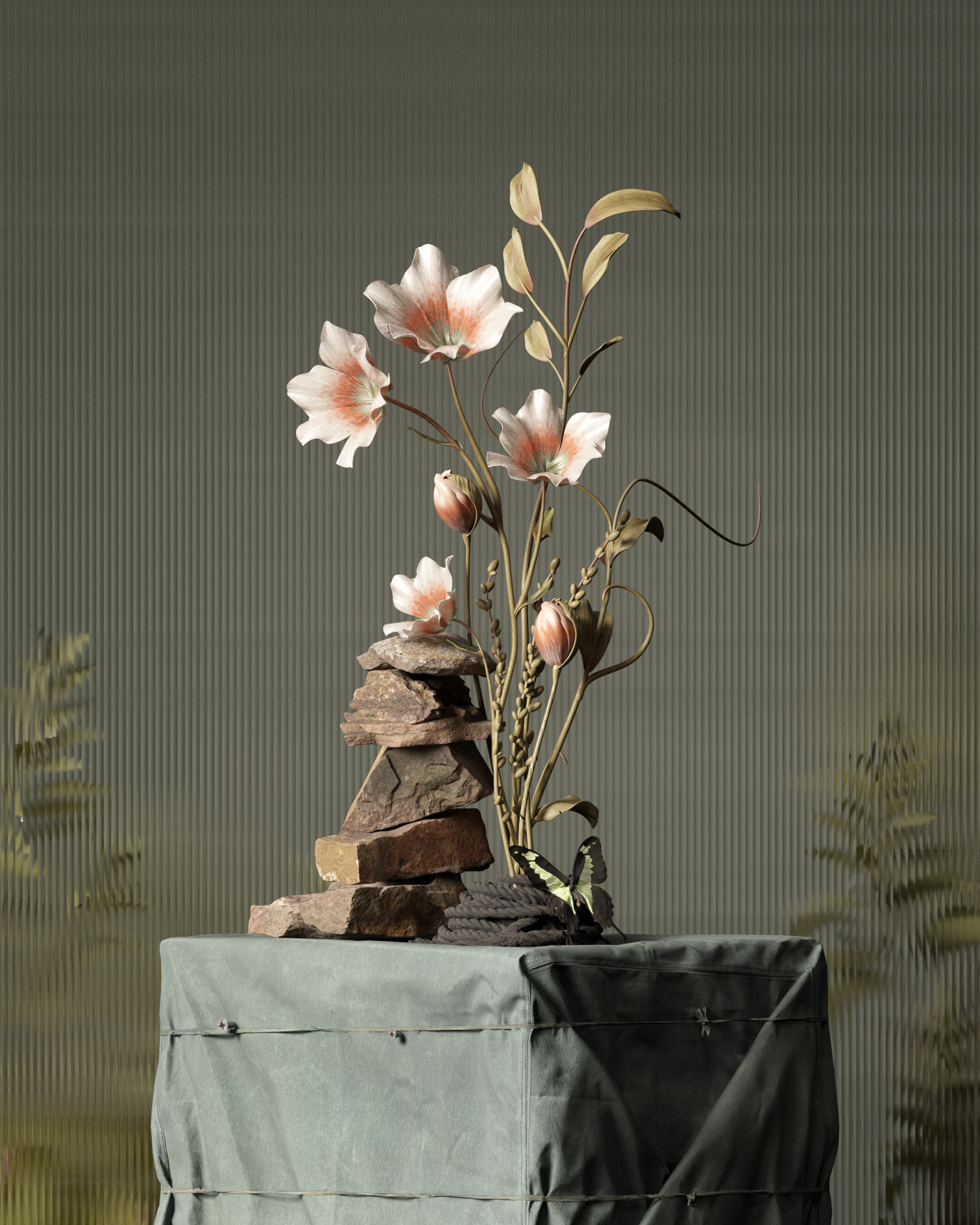 Still life flower — olive green glass